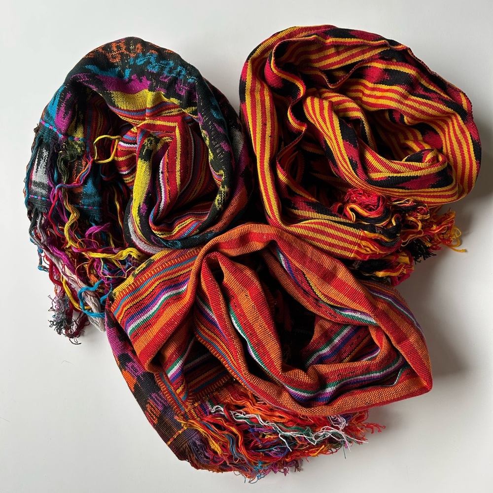 3 Woven Striped Cotton Fringe Scarves Wraps Metallic Details